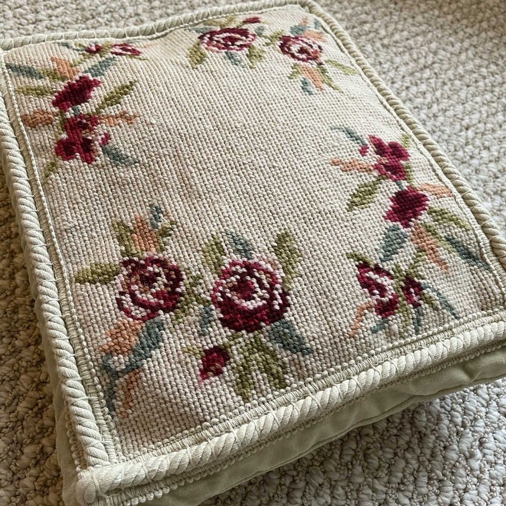Floral Needlepoint Throw Pillow
